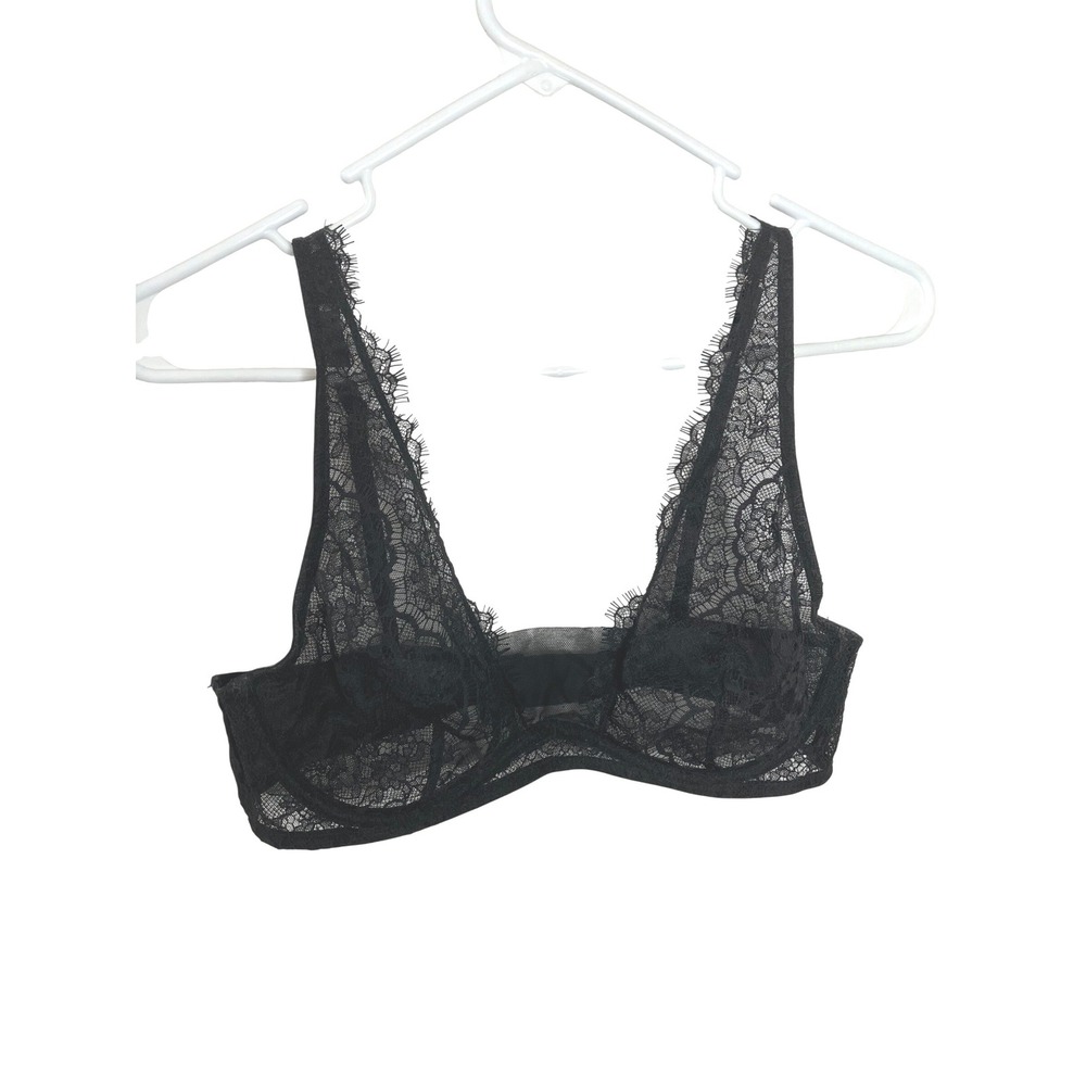 Victoria's‎ Secret Plunge Sheer Lace Underwire Bra Black 36B Lingerie Romance